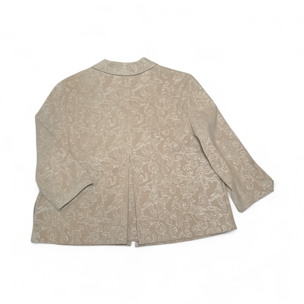 Requirements Women XL Beige Textured Open Front Blazer Faux Suede Floral Pockets - Picture 2 of 9